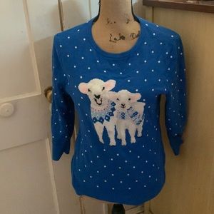 Lands end Xs lambs sweater blue holiday festive Christmas